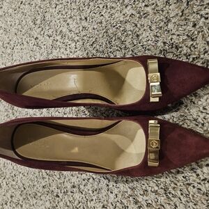Michael Kors Burgundy Suede Heels with Gold Accents
